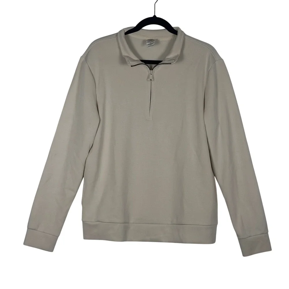 Member's Mark Mens Sandwash Quarter Zip Pullover Beige Cream Size‎ M Mock Neck